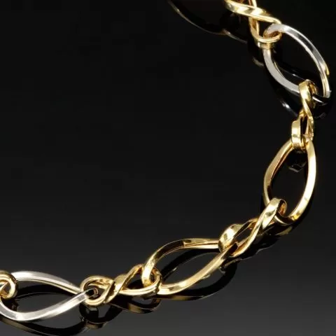Hochglanzpoliertes Bicolor-Goldarmband aus funkelndem 14K 585 Gelb- und Weißgold mit harmonisch verschlungenen Unendlichkeitssymbolen (ca. 20cm, 7mm)