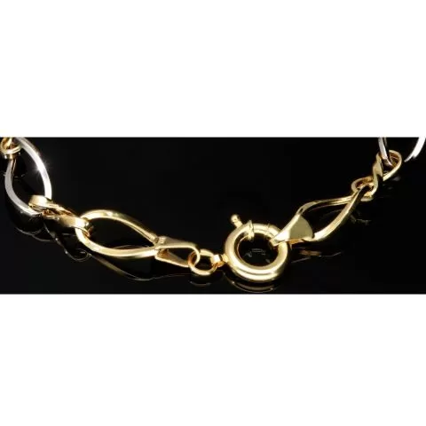 Hochglanzpoliertes Bicolor-Goldarmband aus funkelndem 14K 585 Gelb- und Weißgold mit harmonisch verschlungenen Unendlichkeitssymbolen (ca. 20cm, 7mm)