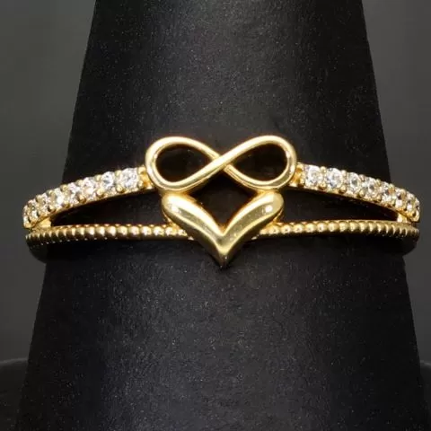 Kunstvoll designter Infinity-Herz-Ring für Damen aus hochwertigem 14K 585er Gold mit funkelnden Zirkonia besetzt ca. RG 58