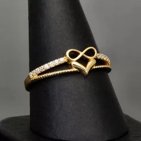 Kunstvoll designter Infinity-Herz-Ring für Damen aus hochwertigem 14K 585er Gold mit funkelnden Zirkonia besetzt ca. RG 58