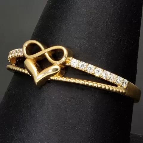 Kunstvoll designter Infinity-Herz-Ring für Damen aus hochwertigem 14K 585er Gold mit funkelnden Zirkonia besetzt ca. RG 58