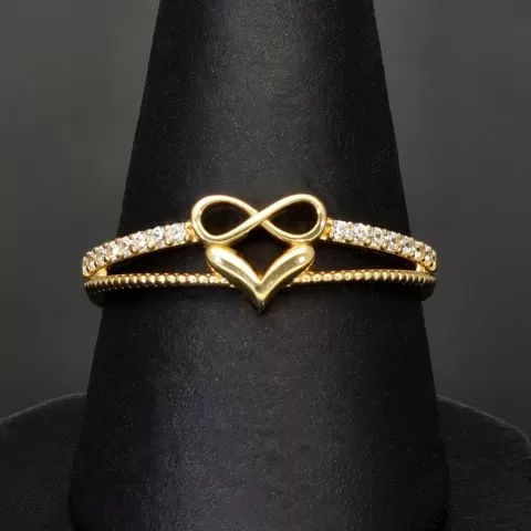 Kunstvoll designter Infinity-Herz-Ring für Damen aus hochwertigem 14K 585er Gold mit funkelnden Zirkonia besetzt ca. RG 58