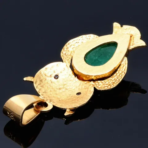 Eulen-Anhänger mit Smaragd Cabochon (ca. 3,5 ct) und 2 Diamanten in 18k 750er Gelbgold (Handarbeit - Unikat)
