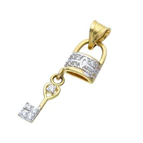 "Schloss mit Schlüssel"-Anhänger in 585er 14K Gelbgold mit Zirkoniabesatz