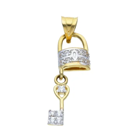 "Schloss mit Schlüssel"-Anhänger in 585er 14K Gelbgold mit Zirkoniabesatz