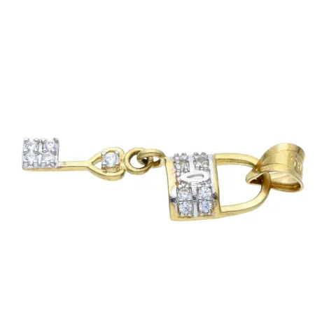"Schloss mit Schlüssel"-Anhänger in 585er 14K Gelbgold mit Zirkoniabesatz
