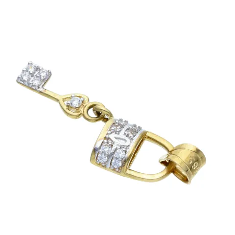 "Schloss mit Schlüssel"-Anhänger in 585er 14K Gelbgold mit Zirkoniabesatz