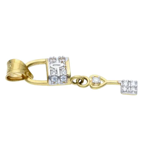 "Schloss mit Schlüssel"-Anhänger in 585er 14K Gelbgold mit Zirkoniabesatz