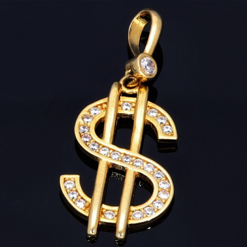 Feiner Anhänger 585 14K GOLD US Dollar $ Zirkoniabesatz Anhänger