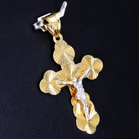 hübscher filigran verzierter Kreuzanhänger aus Gold aus 14k (585er) Gelbgold und Weißgold (bicolor)