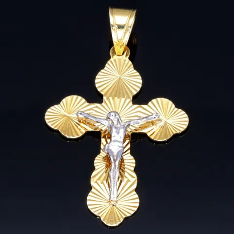 hübscher filigran verzierter Kreuzanhänger aus Gold aus 14k (585er) Gelbgold und Weißgold (bicolor)