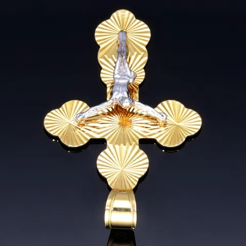 hübscher filigran verzierter Kreuzanhänger aus Gold aus 14k (585er) Gelbgold und Weißgold (bicolor)