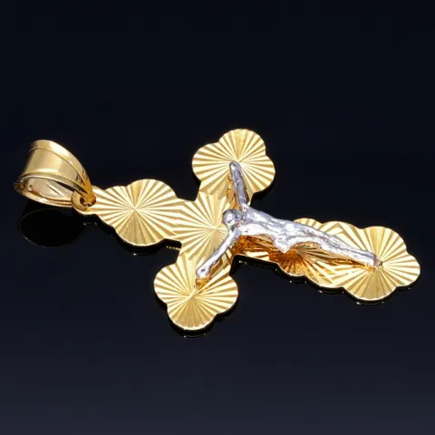 hübscher filigran verzierter Kreuzanhänger aus Gold aus 14k (585er) Gelbgold und Weißgold (bicolor)