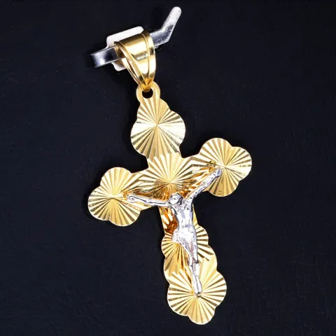 hübscher filigran verzierter Kreuzanhänger aus Gold aus 14k (585er) Gelbgold und Weißgold (bicolor)
