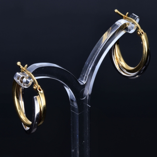 Edle Doppel - Creolen in ovaler Form in 585er (14K) Bicolor (Weiß- und Gelbgold)