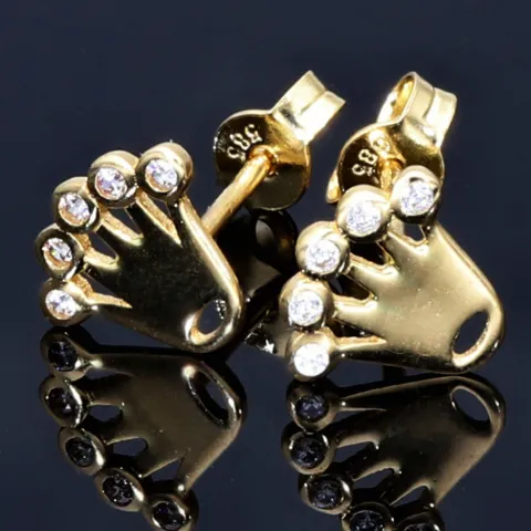 Ohrstecker Motiv Krone mit Zirkoniasteinen besetzt in 585er 14K Gold