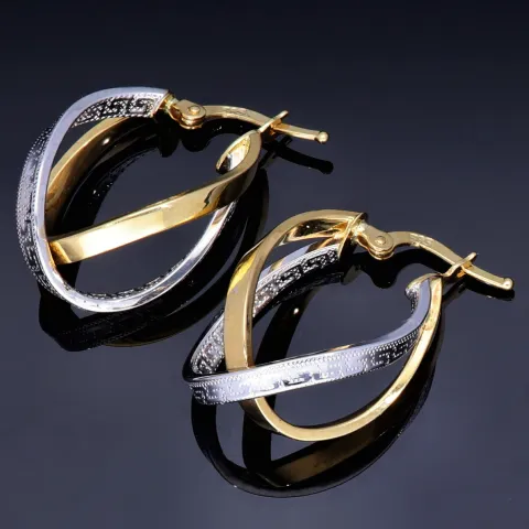 Wunderschöne geschwungene Designer - Creolen in Bicolor 585er (14K) Weiß- und Gelbgold