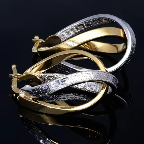 Wunderschöne geschwungene Designer - Creolen in Bicolor 585er (14K) Weiß- und Gelbgold