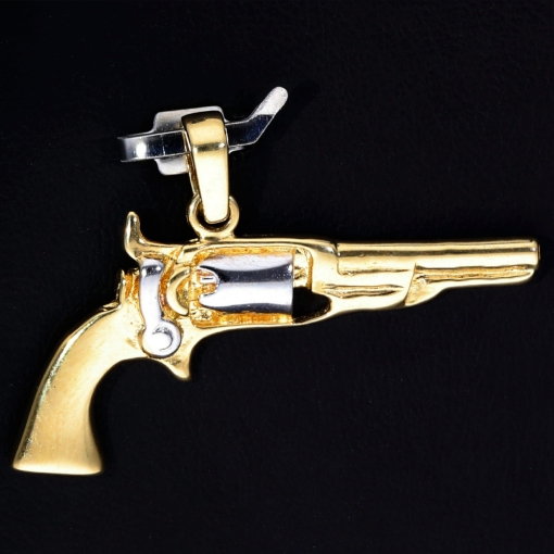 Goldener Colt - Revolver Anhänger in Bicolor 585er 14K Weiß- und Gelbgold