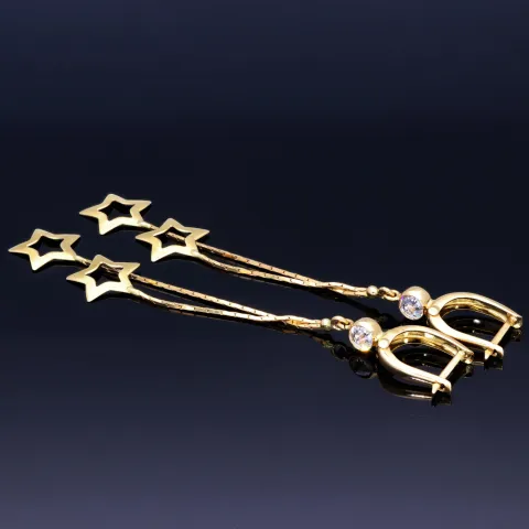 bezaubernde, hängende Sternchen - Ohrringe mit eingefasstem Zirkonia in 585er (14K) Gelbgold