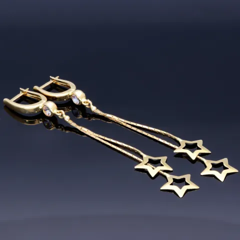 bezaubernde, hängende Sternchen - Ohrringe mit eingefasstem Zirkonia in 585er (14K) Gelbgold