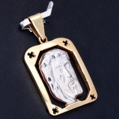 filigraner Jesus - Anhänger in bicolor 14K 585 Weiß- und Gelbgold