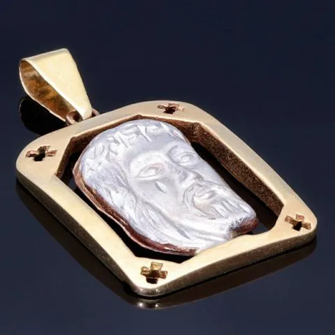 filigraner Jesus - Anhänger in bicolor 14K 585 Weiß- und Gelbgold