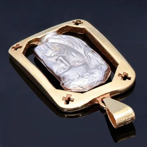 filigraner Jesus - Anhänger in bicolor 14K 585 Weiß- und Gelbgold