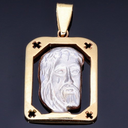 filigraner Jesus - Anhänger in bicolor 14K 585 Weiß- und Gelbgold