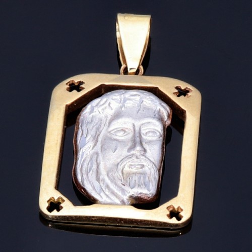 filigraner Jesus - Anhänger in bicolor 14K 585 Weiß- und Gelbgold