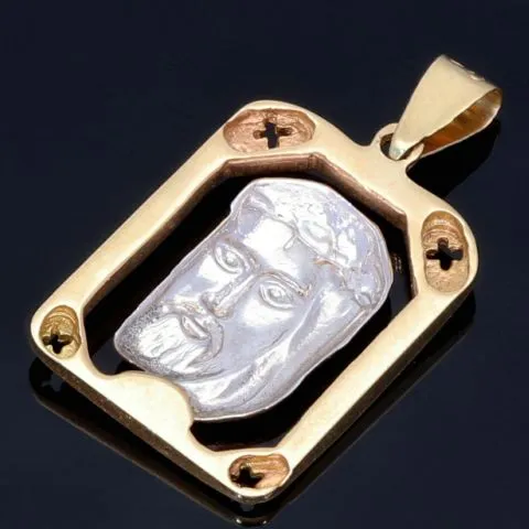 filigraner Jesus - Anhänger in bicolor 14K 585 Weiß- und Gelbgold