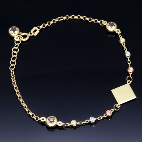 stilvolles Tricolor Armband aus hochwertigem 585 14K Gold in (ca. bis 18,5 cm Länge, verstellbar)