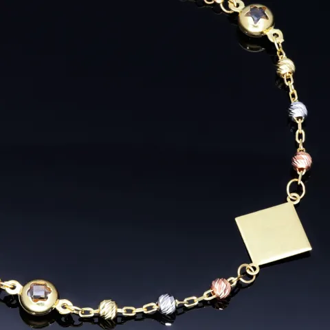 stilvolles Tricolor Armband aus hochwertigem 585 14K Gold in (ca. bis 18,5 cm Länge, verstellbar)