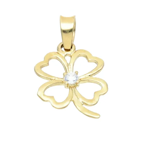 vierblättriges Kleeblatt - Gold - Anhänger mit Zirkonia - Besatz in 585er 14K Gelbgold