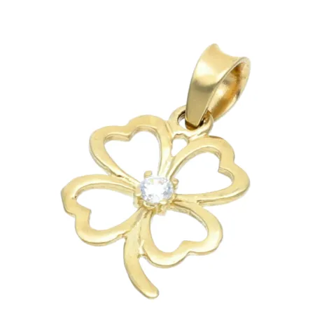 vierblättriges Kleeblatt - Gold - Anhänger mit Zirkonia - Besatz in 585er 14K Gelbgold