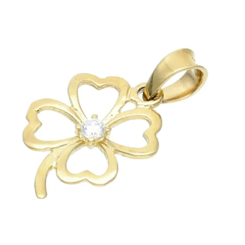 vierblättriges Kleeblatt - Gold - Anhänger mit Zirkonia - Besatz in 585er 14K Gelbgold