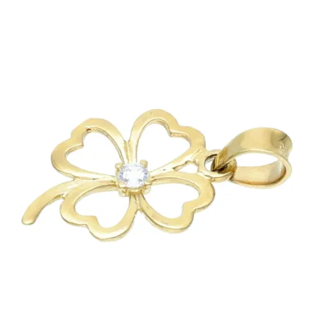 vierblättriges Kleeblatt - Gold - Anhänger mit Zirkonia - Besatz in 585er 14K Gelbgold