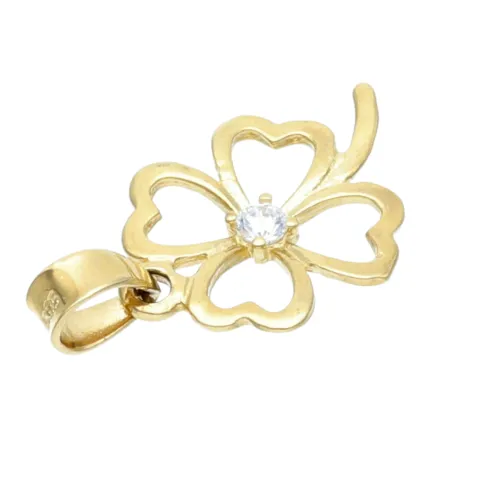 vierblättriges Kleeblatt - Gold - Anhänger mit Zirkonia - Besatz in 585er 14K Gelbgold