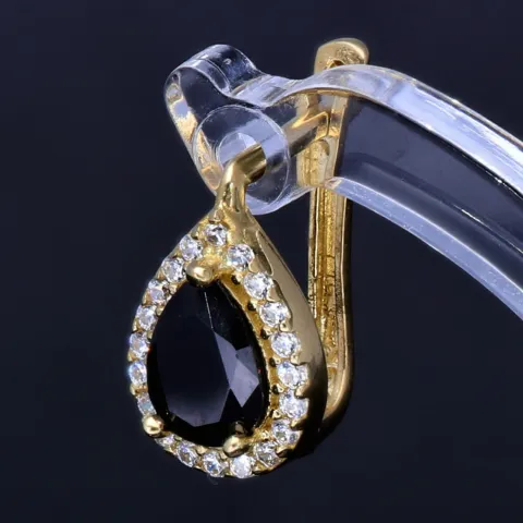 Wunderschöne, glänzende Gold - Ohrringe (585er 14K) mit einem großen, dunkelroten Zirkonia, umgeben von vielen kleinen Zirkoniasteinen