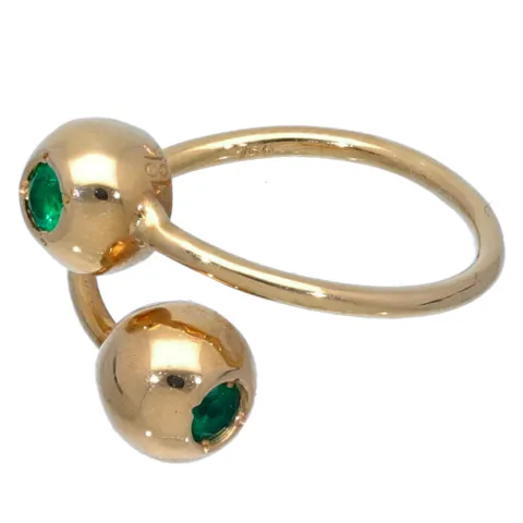 Außergewöhnlicher Designer Ring mit 2 runden, kolumbianischen Smaragden von insgesamt ca. 0,3ct. (RG ca. 53-55)
