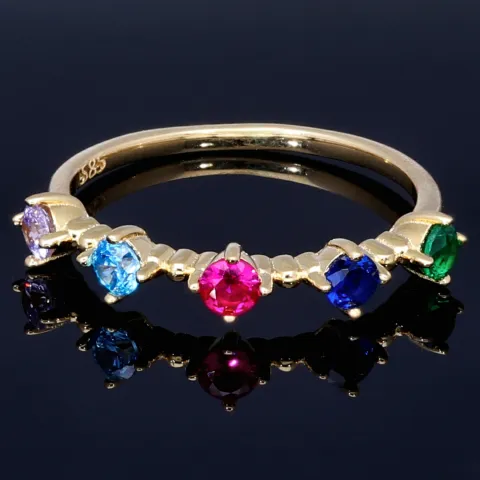 Damenring in 585 14K Gold mit 5 bunten Zirkonia - Steinen bestückt (ca. 55 - 56 RG)