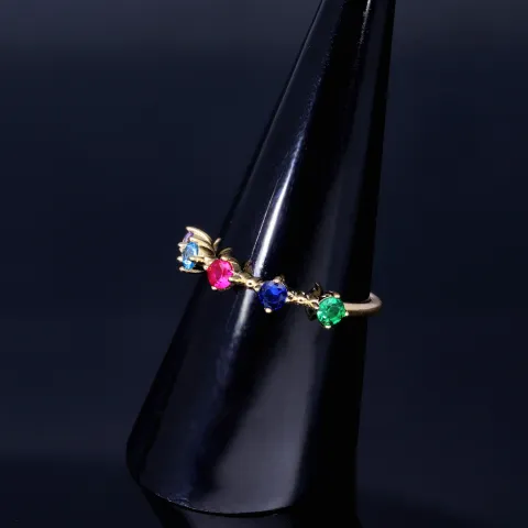 Damenring in 585 14K Gold mit 5 bunten Zirkonia - Steinen bestückt (ca. 55 - 56 RG)