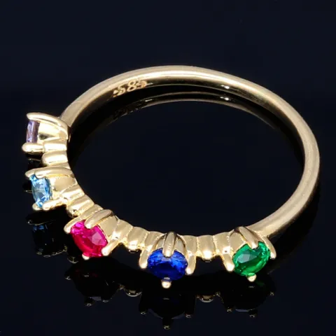 Damenring in 585 14K Gold mit 5 bunten Zirkonia - Steinen bestückt (ca. 55 - 56 RG)