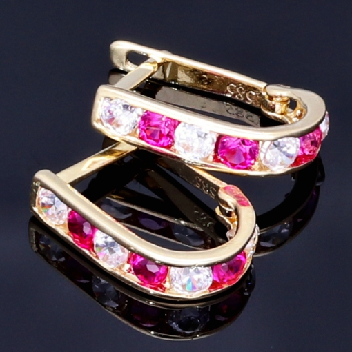 Wunderschöne Ohrringe / Mini Creolen bestückt mit bunten, funkelnden Zirkoniasteinen aus 585 / 14K Gold