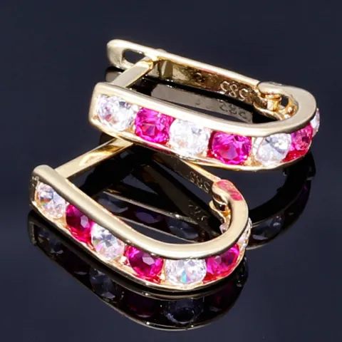 Wunderschöne Ohrringe / Mini Creolen bestückt mit bunten, funkelnden Zirkoniasteinen aus 585 / 14K Gold