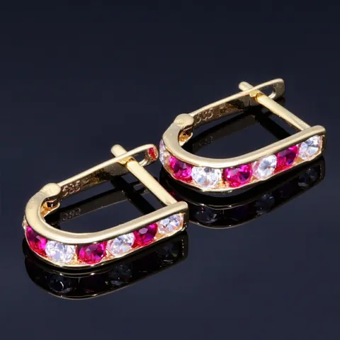Wunderschöne Ohrringe / Mini Creolen bestückt mit bunten, funkelnden Zirkoniasteinen aus 585 / 14K Gold