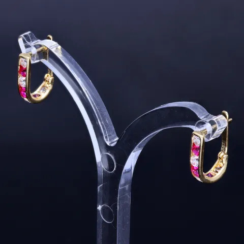 Wunderschöne Ohrringe / Mini Creolen bestückt mit bunten, funkelnden Zirkoniasteinen aus 585 / 14K Gold