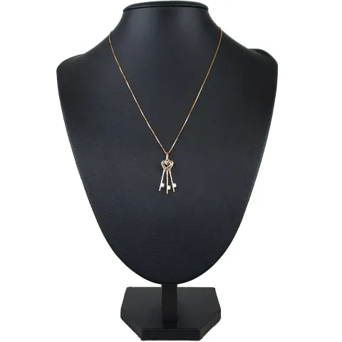 Exquisites Schmuckset - 585 Roségold - Halskette und einem Tricolor - Anhänger in 14K / 585 Gelb-, Rosé und Weißgold mit 3 Schlüsseln in Herzform