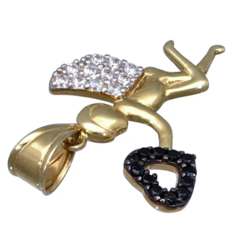 Hochwertiger Engel - Anhänger mit Herz aus Gold aus 14k (585er) Gelbgold und Zirkoniabesatz