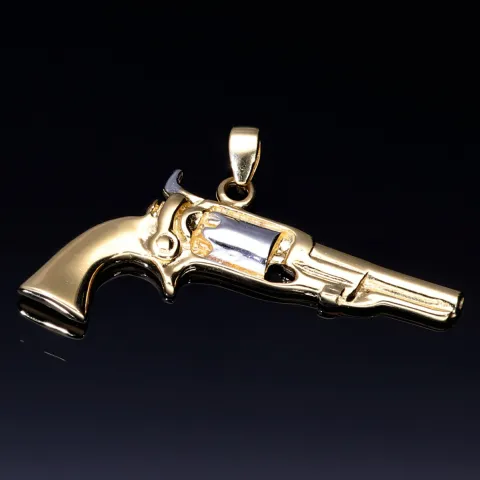 Goldener Colt (Revolver) Anhänger aus 585 / 14K Bicolor Weiß-/ und Gelbgold